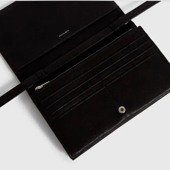 SOLD ALL SAINTS Fetch Sliver Chain Soft Leather Wallet Bag Crossbody Shoulder - Picture 8 of 10